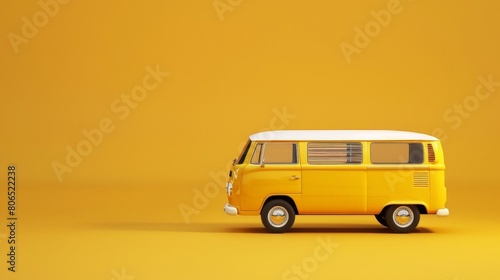 A yellow van on the road.
