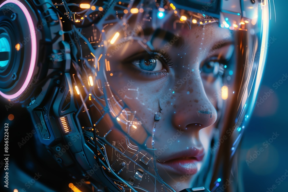 Capture the fusion of human emotions and technological advances in artificial intelligence breakthroughs Depict a seamless interaction between AI and humans in a digital artwork Capture the fusion of human emotions and technological advances in artificial intelligence breakthroughs Depict a seamless interaction between AI and humans in a digital artwork