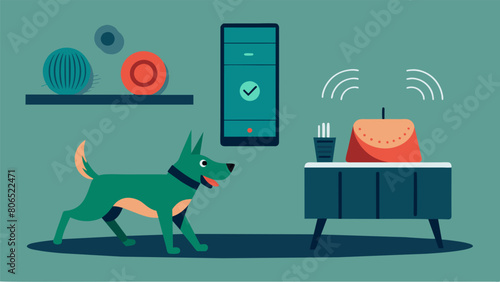 A remotecontrolled sound machine that emits a loud noise to deter dogs from jumping on furniture.. Vector illustration