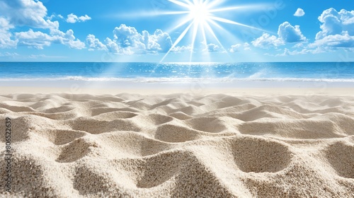 Fundo fotográfico de verão, apresentando uma bela praia com fundo desfocado photo