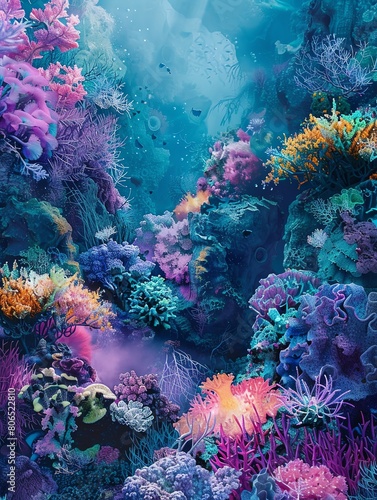 Craft a mesmerizing underwater world seen from a birds-eye perspective