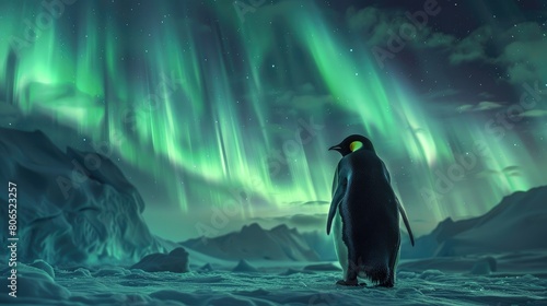 Penguin Watching Northern Lights 