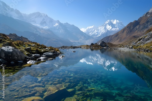 SnowCapped Majesty A CrystalClear Lake Nestled in the Heart of Untouched Wilderness