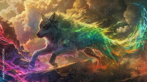 Fantasy Wolf with Cosmic Clouds 