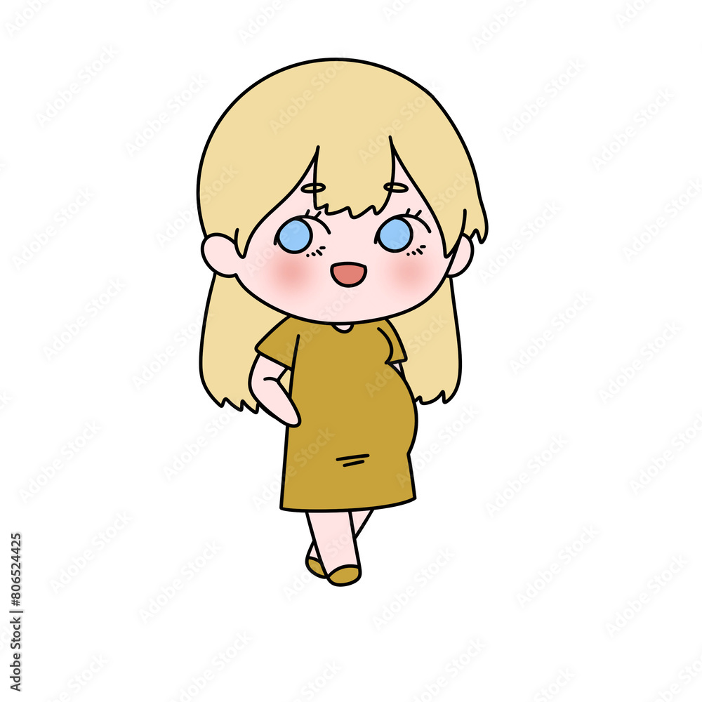 A cartoon girl is standing with her hands on her hips and smiling
