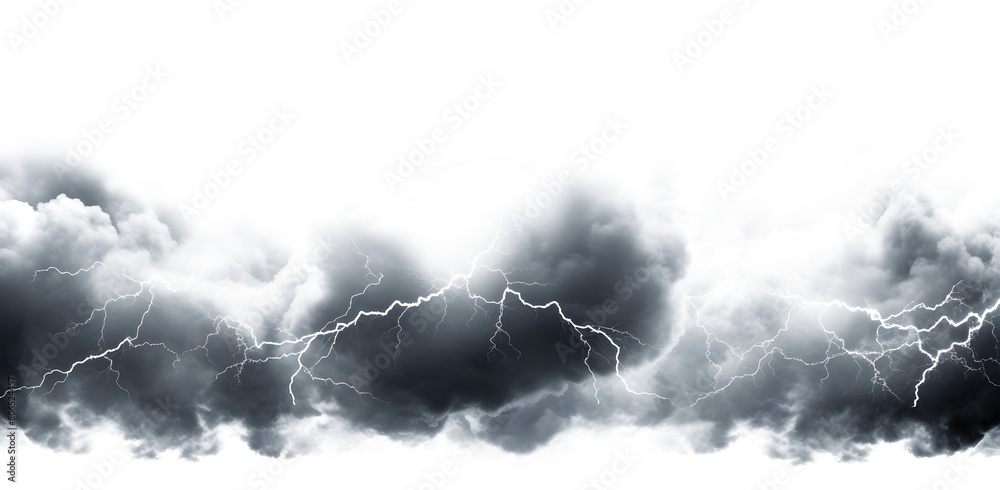 Dark storm clouds with lightning isolated on white and transparent ...