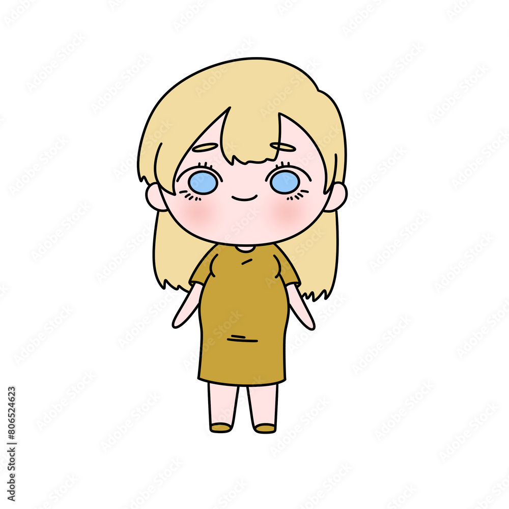 A cartoon girl with a yellow dress and blue eyes A cartoon girl with a yellow dress and blue eyes