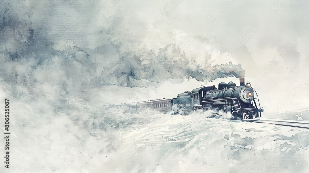 Watercolor illustration of a diesel train passing over a bridge, fall colors reflected in the river below under a moonlit night sky Watercolor illustration of a diesel train passing over a bridge, fall colors reflected in the river below under a moonlit night sky