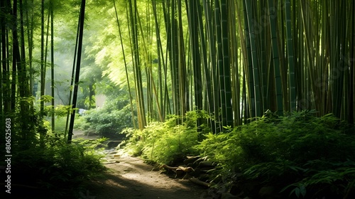 Bamboo forest panorama at Arashiyama  Kyoto  Japan