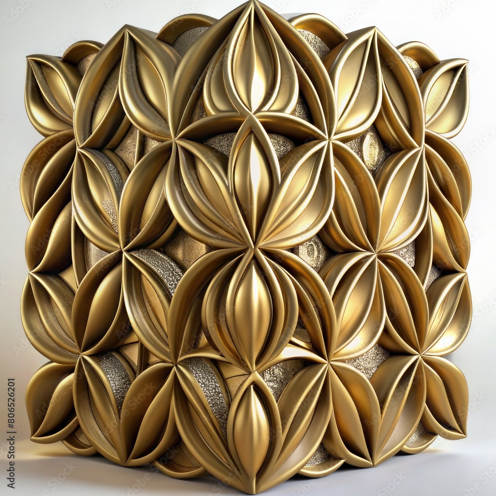 3D Render of a Gold Leaf Patterned Wall Panel, on isolated white background, Generative AI 3D Render of a Gold Leaf Patterned Wall Panel, on isolated white background, Generative AI