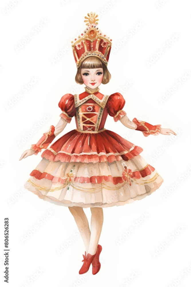 Beautiful little princess in a red dress. Watercolor illustration. Beautiful little princess in a red dress. Watercolor illustration.
