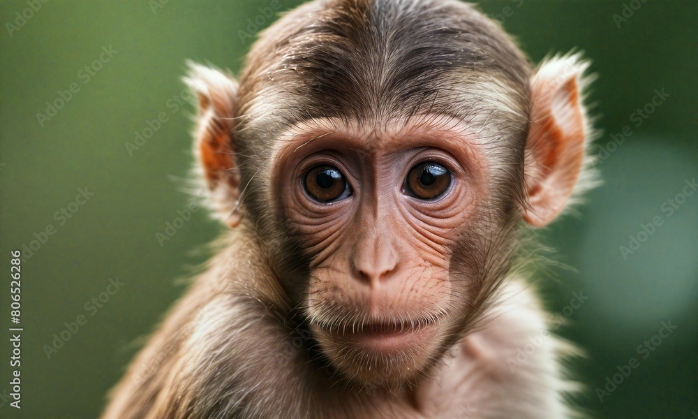 Ultra Close-Up View of a Young Monkey's Face