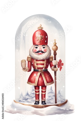 Santa Claus in a glass dome. Watercolor illustration isolated on white background. photo