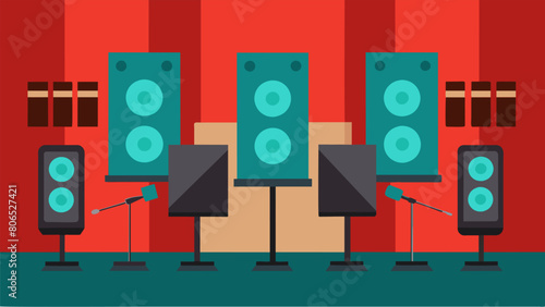 A set of carefully chosen acoustic panels strategically p to eliminate any unwanted echoes and enhance the overall sound quality. Vector illustration