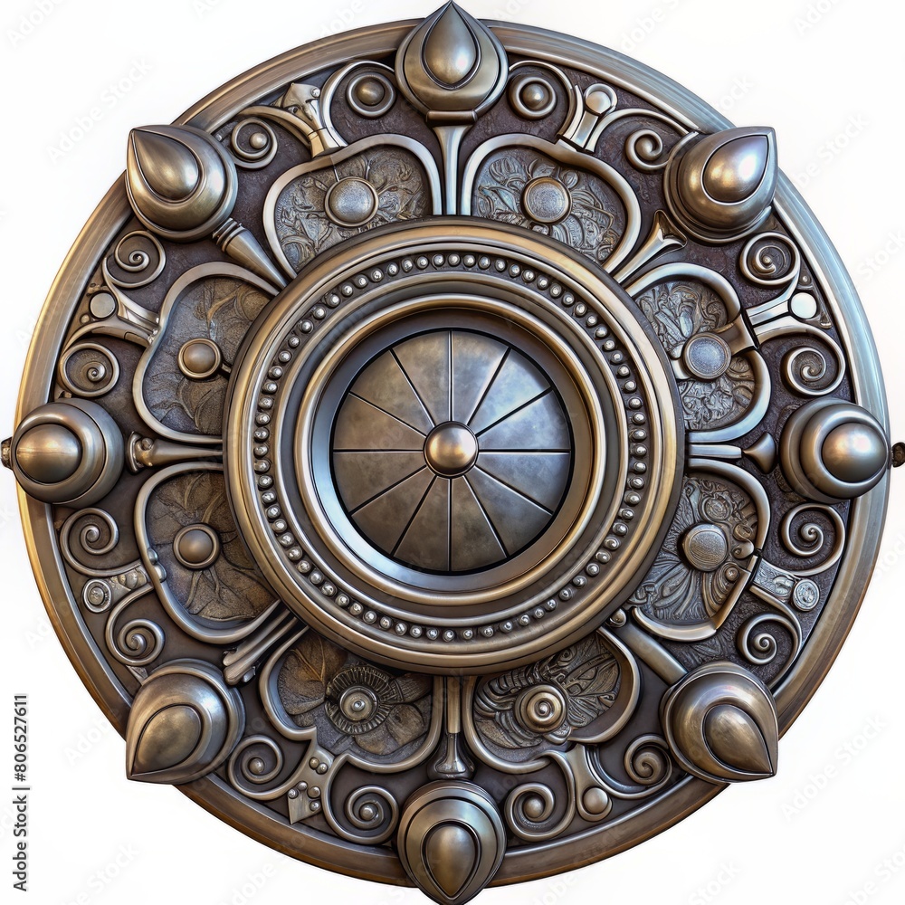 3D Render of a Pewter Wall Clock with Intricate Design, on isolated white background, Generative AI