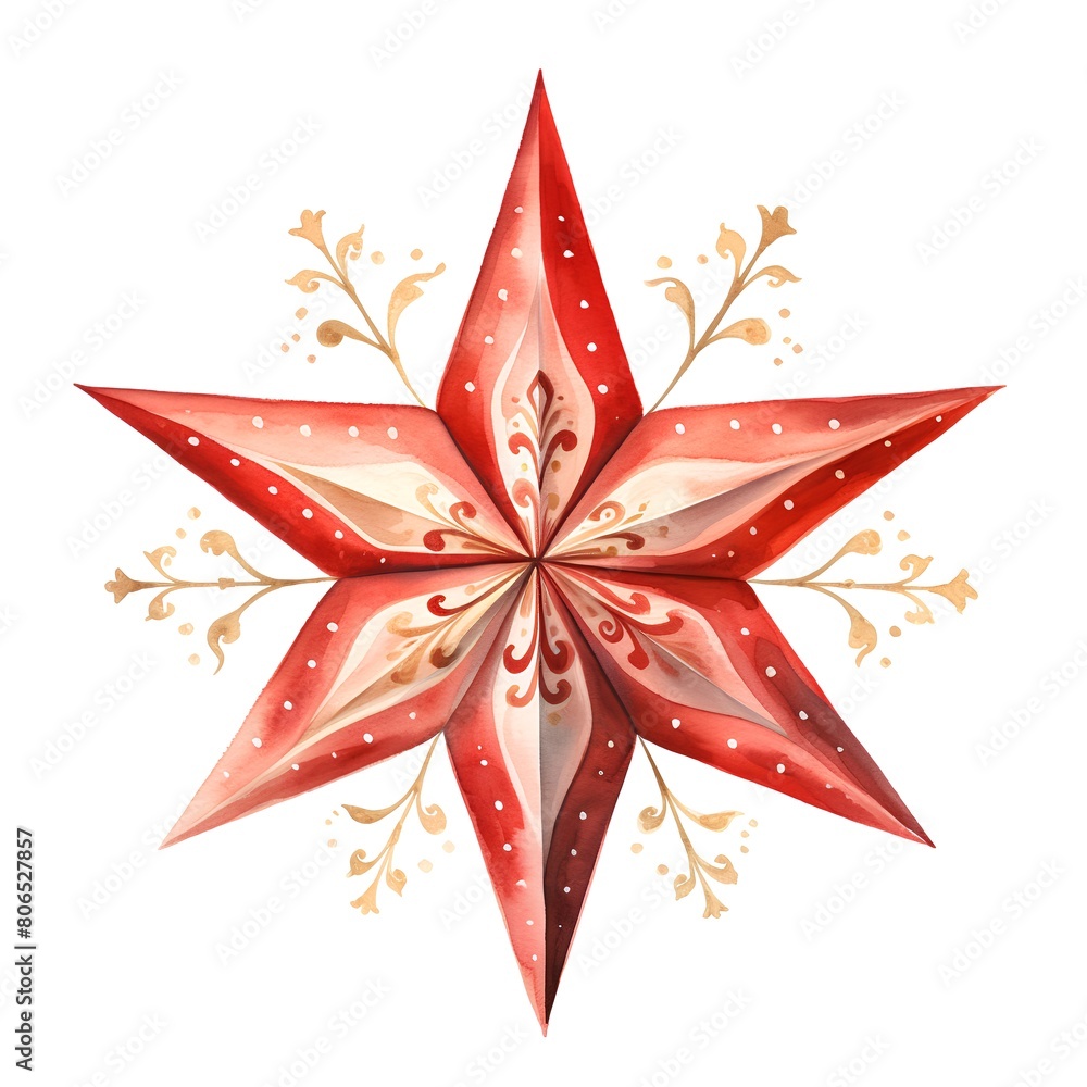 Obraz premium Watercolor christmas star. Hand painted illustration isolated on white background