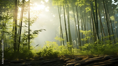 Panoramic view of a forest in the morning. Beautiful landscape.