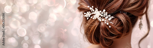Mesmerizing Side Bun Hairstyle Featuring Jeweled Pins, a Timeless Choice for Weddings, Parties, or Special Events, beautiful hairstyle on blurred bokeh background