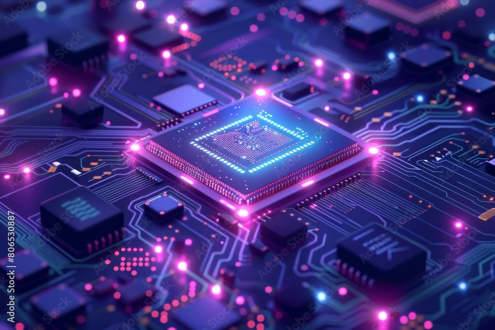CPU processor microchip circuit board illustration created with generative ai CPU processor microchip circuit board illustration created with generative ai