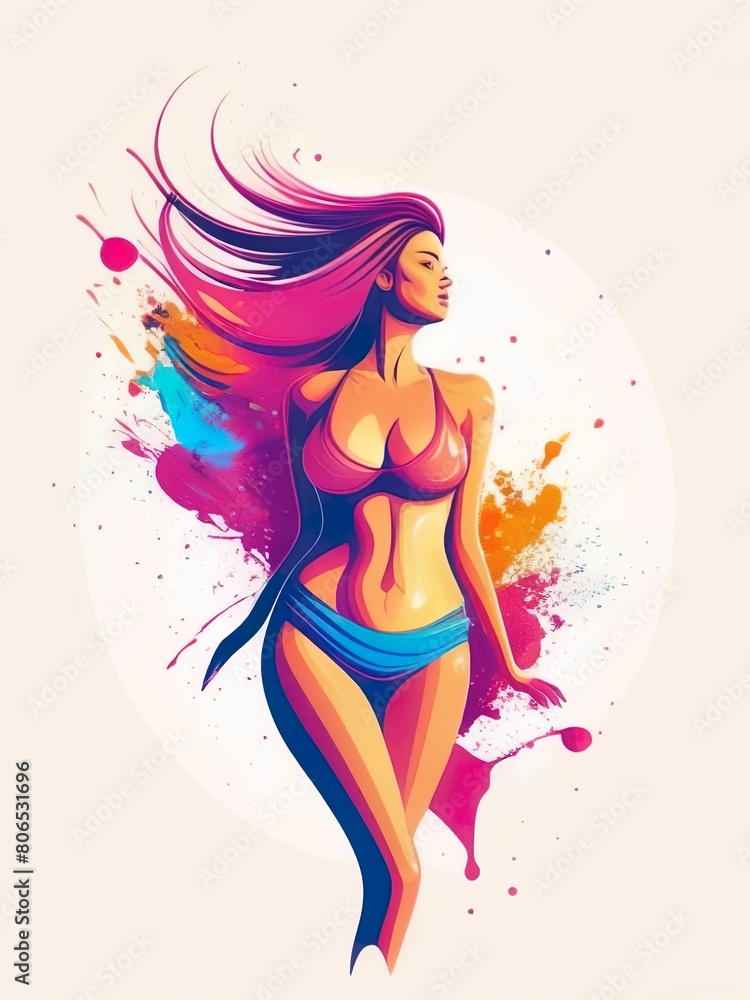 Abstract lifestyle banner design with woman and colorful splashing shapes Abstract lifestyle banner design with woman and colorful splashing shapes