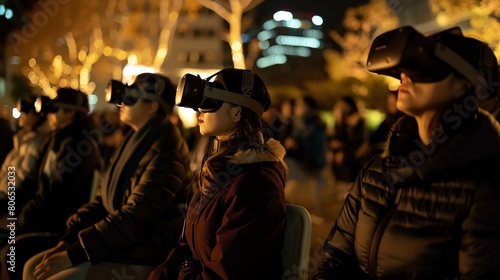 A vigil held by the 3D Human Rights Watch Group, with participants wearing VR headsets to experience the lives of those affected by human rights abuses. photo