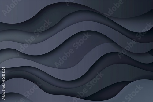 Dark slate gray paper waves abstract banner design. Elegant wavy vector background