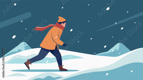 The stoic individual walks through a blizzard their steps determined as they push against the relentless wind.. Vector illustration