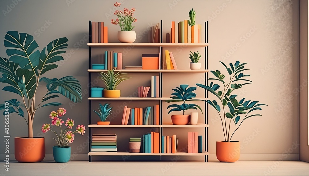 librero con plantas y flores ( ilustración dos) librero con plantas y flores ( ilustración dos)