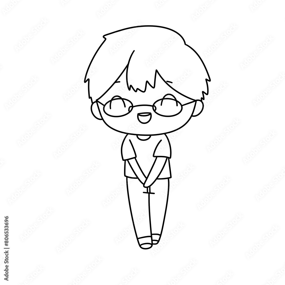 Obraz premium A cartoon boy with glasses and a smile on his face