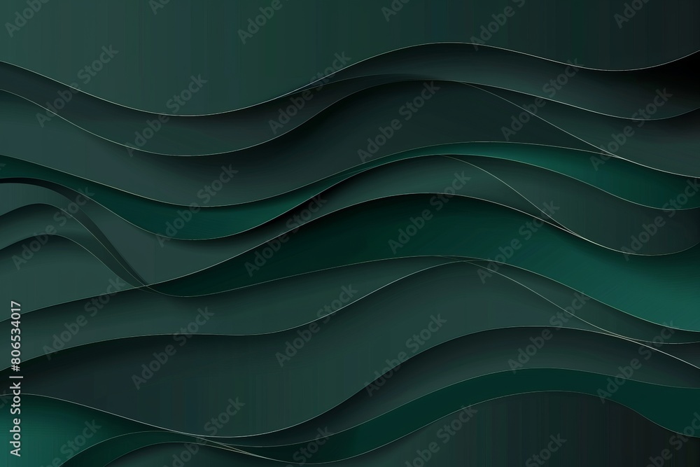 Fototapeta premium Dark spring green paper waves abstract banner design. Elegant wavy vector background