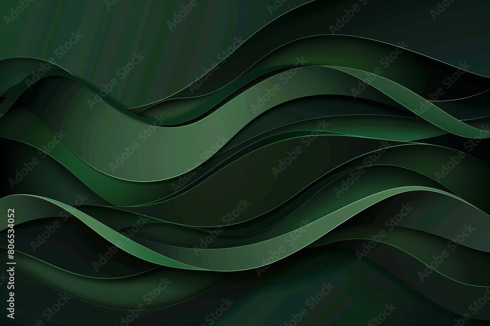 Fototapeta premium Dark spring green paper waves abstract banner design. Elegant wavy vector background