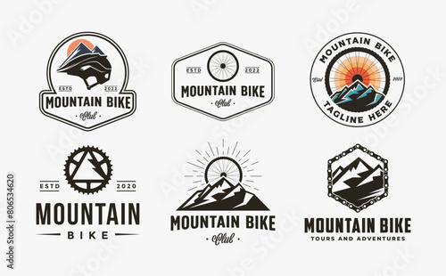 Set of vintage badge emblem bicycle, bike, bike shop, mountain bike club logo icon vector illustration on white background