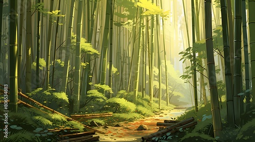 Panoramic view of a beautiful forest in the morning light.