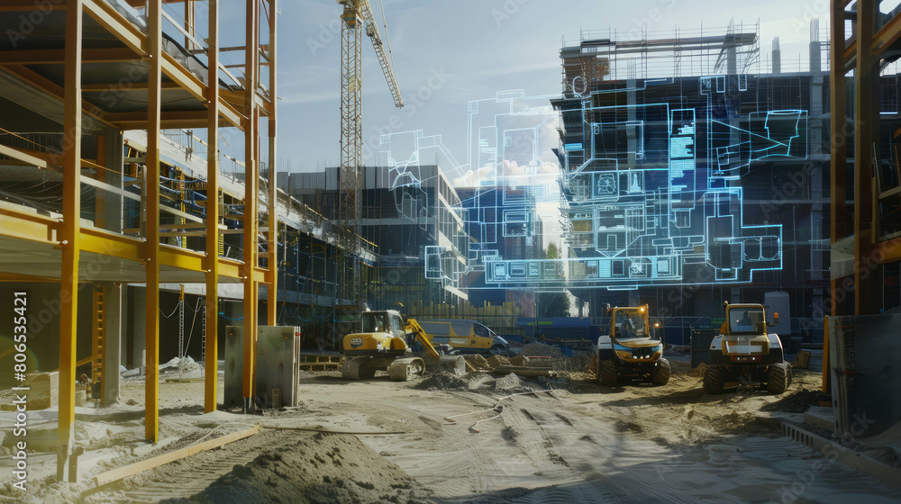 A glimpse into the future of urban development, where AR enhances construction sites. AI generative advancement.