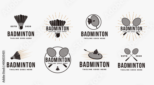Set of Vintage badminton logo with shuttlecock and racket icon vector