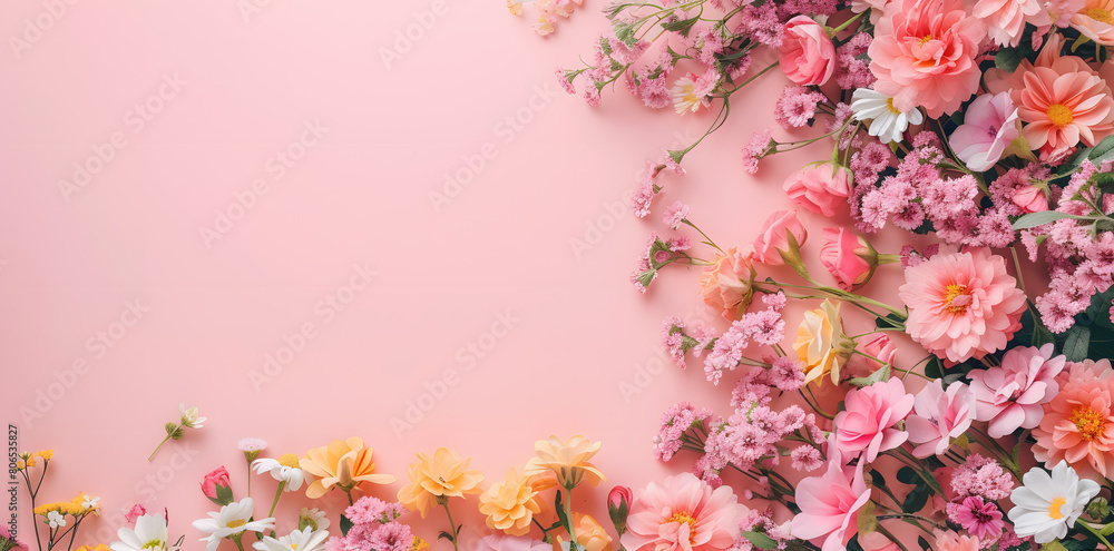 Assorted Blooms Against a Pastel Pink Backdrop Assorted Blooms Against a Pastel Pink Backdrop