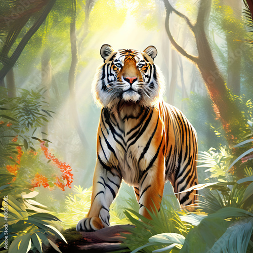 Roaring tiger crossing the stream.world tiger day july 29 AI generated photo