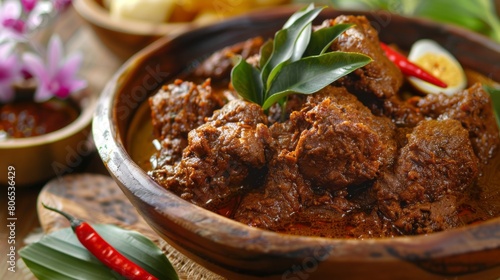 Indonesian specialty Rendang, cooked in a relaxing marinade for several hours photo