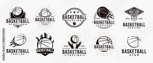Set of Vintage Basketball sport team club league logo icon vector on white background