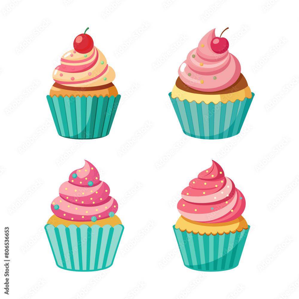 Desserts cup cake set on white background Desserts cup cake set on white background