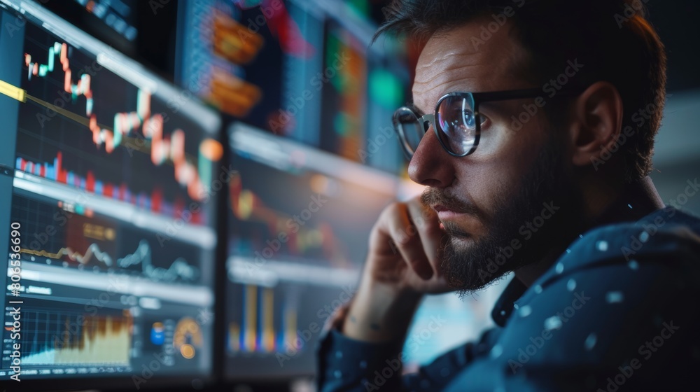Close-up of a financial analyst studying market trends and economic indicators, preparing reports for investment decisions. Close-up of a financial analyst studying market trends and economic indicators, preparing reports for investment decisions.