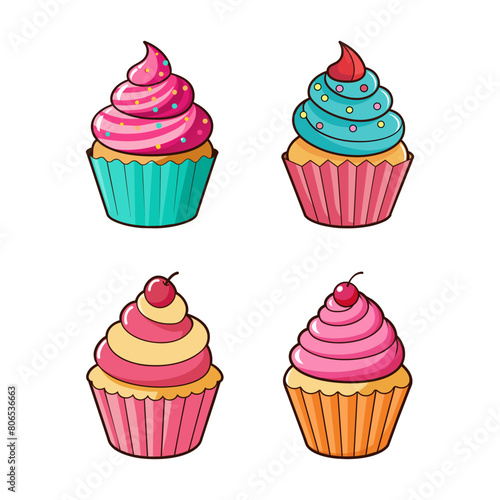 Desserts cup cake set on white background