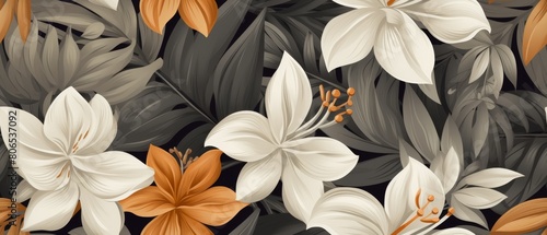 Tropical floral vintage foliage palm leaves seamless pattern grey background