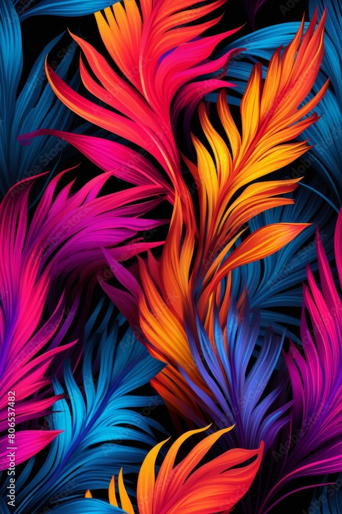 Tropic leaves seamless pattern in neon colors Tropic leaves seamless pattern in neon colors