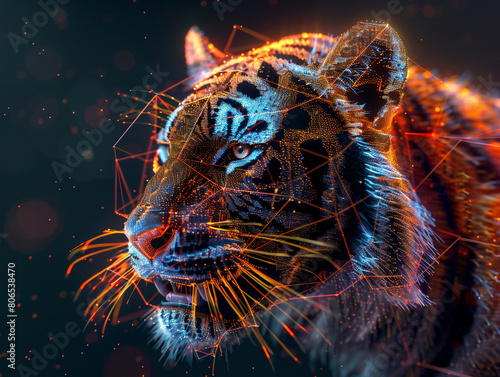 Digital artwork of a powerful tiger with a technological body. Ideal for technology concept © Aand-I