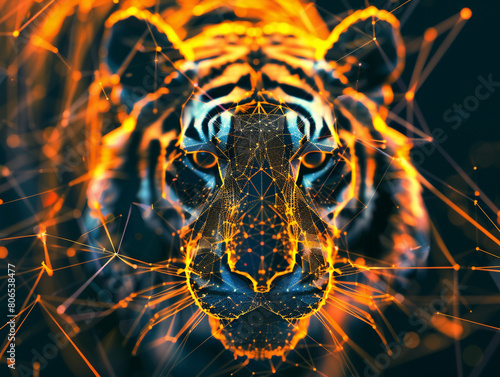 Digital artwork of a majestic tiger with glowing circuitry integrated into its fur