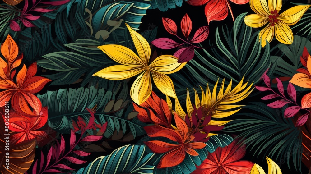 Trendy exotic jungle plants illustration pattern Trendy exotic jungle plants illustration pattern