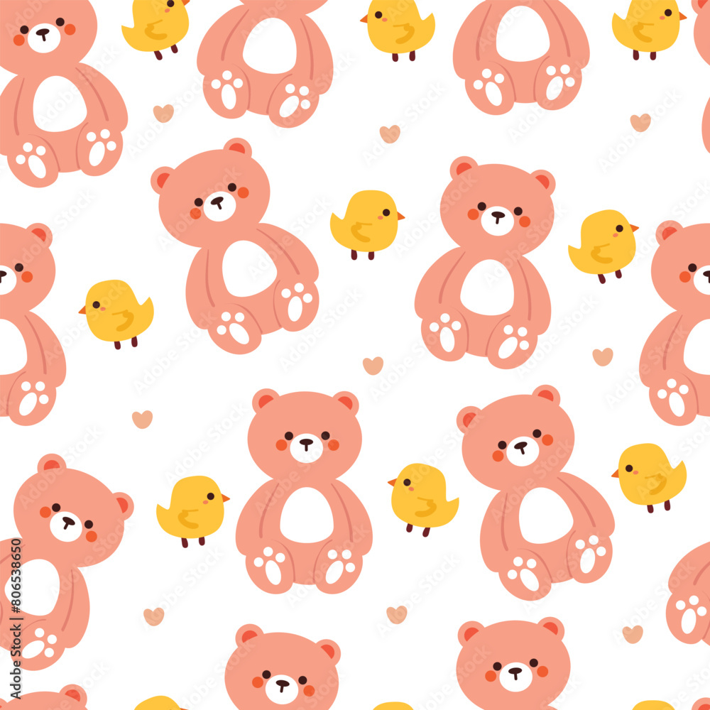 seamless pattern cartoon bear and chick. cute animal wallpaper illustration for gift wrap paper