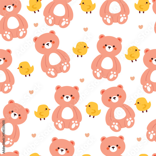 seamless pattern cartoon bear and chick. cute animal wallpaper illustration for gift wrap paper
