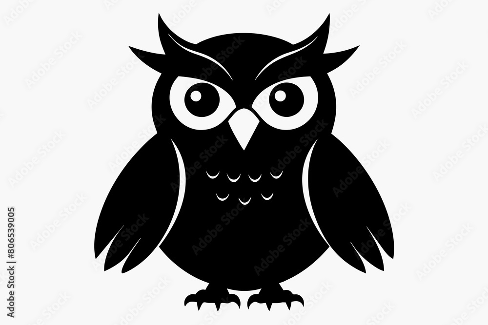 Fototapeta premium Owl silhouette on white background, Vector illustration, icon, svg, characters, Holiday t shirt, Hand drawn trendy Vector illustration, illustration of a seagull
